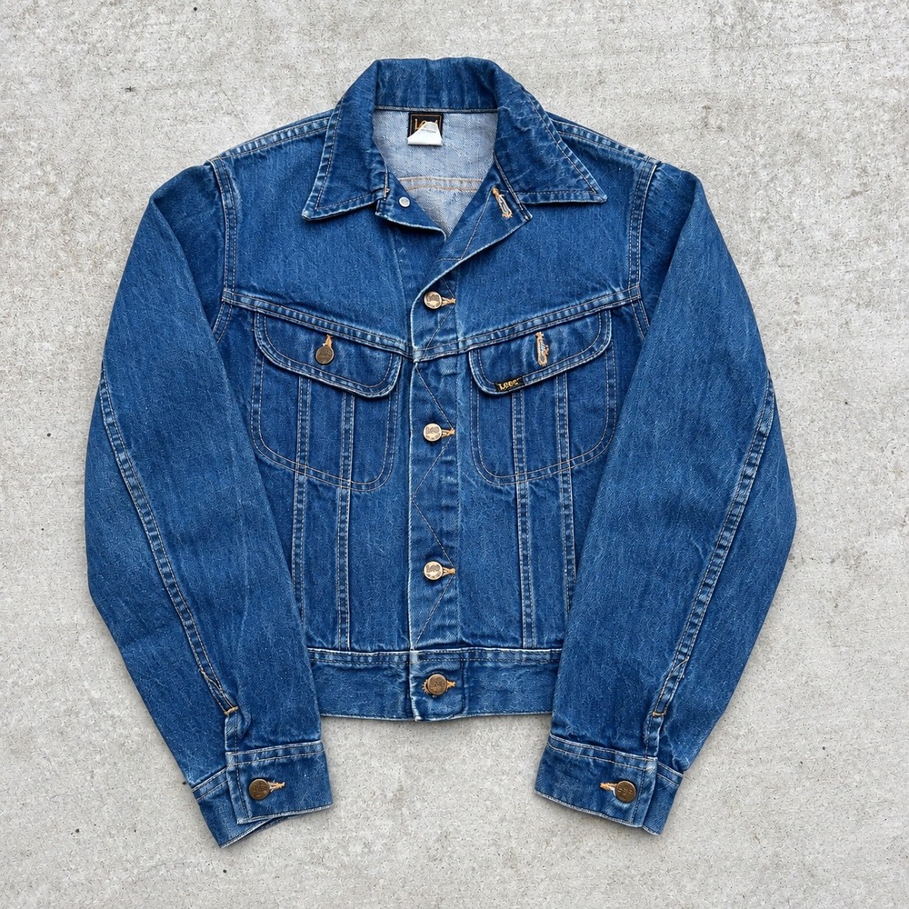 Vintage Lee Rider Denim Jacket Medium Wash Made in USA Size 16 Blue Trucker